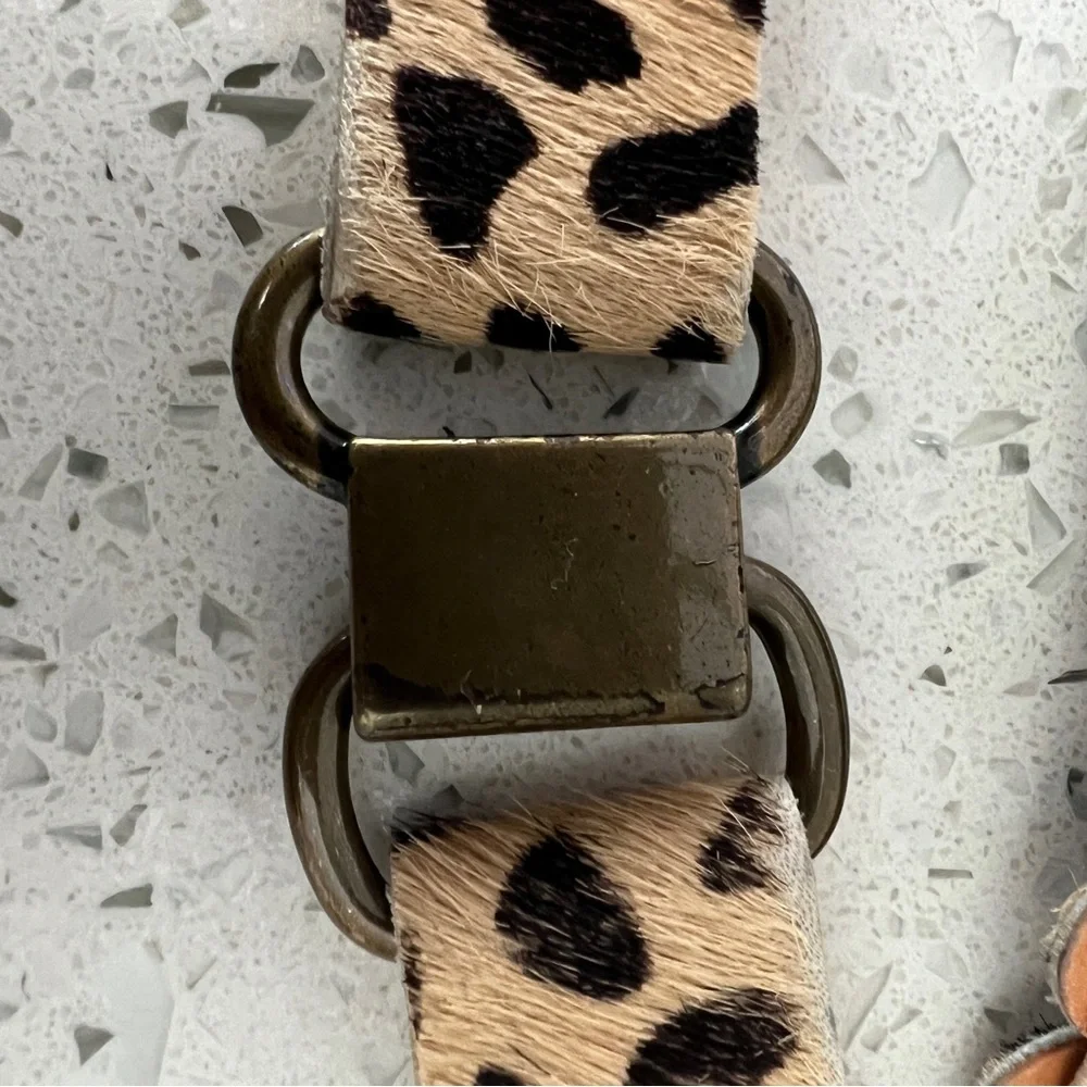EUC Leopard Print Calfskin Elastic Belt Tan & Black OS
